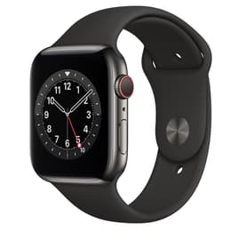 Apple Watch (Series 6) 2020 GPS + Cellular 44 mm - Ruostumaton teräs Grafiitti - Sport band Musta