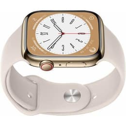 Apple Watch Series 8 (2022) GPS + Cellular 45 mm - Ruostumaton teräs Kulta - Sport band Valkoinen