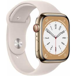 Apple Watch Series 8 (2022) GPS + Cellular 45 mm - Ruostumaton teräs Kulta - Sport band Valkoinen