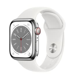 Apple Watch (Series 8) 2022 GPS + Cellular 41 mm - Ruostumaton teräs Hopea - Sport band Wit