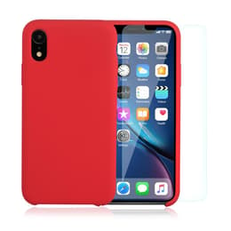 Kuori iPhone XR ja 2 suojakalvo - Silikoni - Punainen