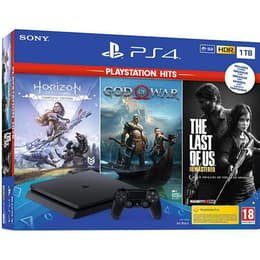 PlayStation 4 Slim 1000GB - Musta + Horizon Zero Dawn + God of War + The Last of Us (Remastered)