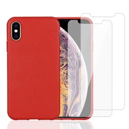Kuori iPhone X/XS ja 2 suojakalvo - Luonnollinen materiaali - Punainen