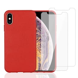 Kuori iPhone X/iPhone XS ja 2 suojakalvo - Luonnollinen materiaali - Punainen