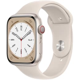 Apple Watch (Series 8) 2022 GPS + Cellular 45 mm - Alumiini Tähtivalkea - Sport band Tähti­valkea