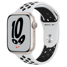 Apple Watch (Series 7) 2021 GPS + Cellular 45 mm - Alumiini Tähtivalkea - Nike Sport band Wit/Musta