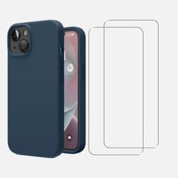 Kuori iPhone 13 ja 2 suojakalvo - Silikoni - Laivastonsininen