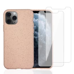 Kuori iPhone 11 Pro ja 2 suojakalvo - Luonnollinen materiaali - Vaaleanpunainen