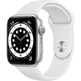 Apple Watch (Series 6) 2020 GPS 44 mm - Ruostumaton teräs Hopea - Sport band Wit