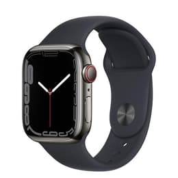 Apple Watch (Series 7) 2021 GPS 41 mm - Ruostumaton teräs Musta - Sport band Musta