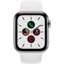 Apple Watch (Series 5) 2019 GPS 44 mm - Ruostumaton teräs Hopea - Sport band Wit