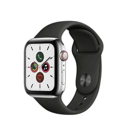 Apple Watch Series 5 (2019) GPS + Cellular 44 mm - Ruostumaton teräs Hopea - Sport band Musta