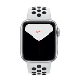 Apple Watch (Series 5) 2019 GPS + Cellular 40 mm - Alumiini Hopea - Sport Nike Puhdas platina / Musta