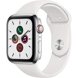 Apple Watch Series 5 (2019) GPS + Cellular 44 mm - Ruostumaton teräs Hopea - Sport band Valkoinen