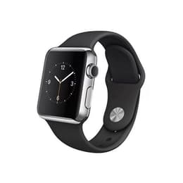 Apple Watch (Series 2) 2016 GPS 42 mm - Ruostumaton teräs Hopea - Sport band Musta