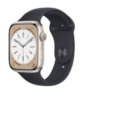 Apple Watch (Series 8) 2022 GPS 45 mm - Alumiini Tähtivalkea - Sport band Musta