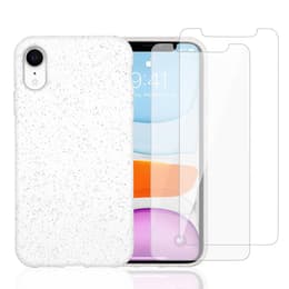 Kuori iPhone XR ja 2 suojakalvo - Luonnollinen materiaali - Valkoinen