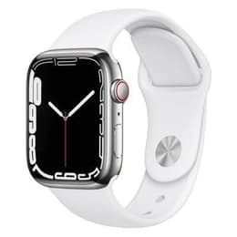 Apple Watch Series 7 (2021) GPS + Cellular 41 mm - Ruostumaton teräs Hopea - Sport band Valkoinen