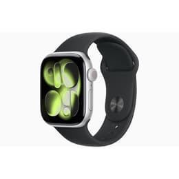 Apple Watch (2025) GPS 42 mm - Alumiini Hopea - Sport band Musta