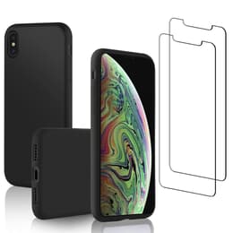 Kuori iPhone XS Max ja 2 suojakalvo - Silikoni - Musta