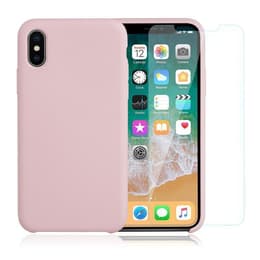 Kuori iPhone X/XS ja 2 suojakalvo - Silikoni - Vaaleanpunainen (pinkki)