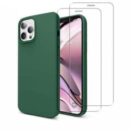 Kuori iPhone 12/iPhone 12 Pro ja 2 suojakalvo - Silikoni - Vihreä