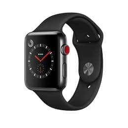 Apple Watch (Series 3) Syyskuu 2017 42 mm - Ruostumaton teräs Tähtiharmaa - Armband Sport loop Musta