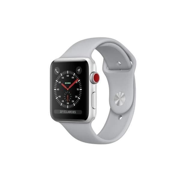 Apple Watch (Series 3) Syyskuu 2017 42 mm - Alumiini Hopea - Armband Sport loop Harmaa