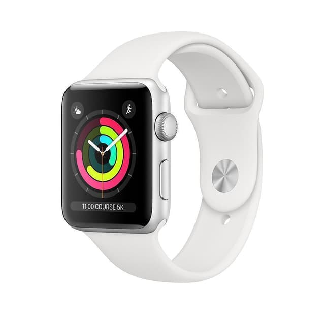 Apple Watch (Series 3) 38 mm - Alumiini Hopea - Armband Sport loop Wit