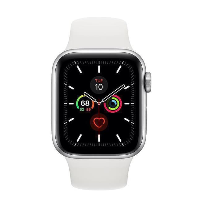 Apple Watch (Series 5) 44 mm - Alumiini Hopea - Armband Sport loop Wit