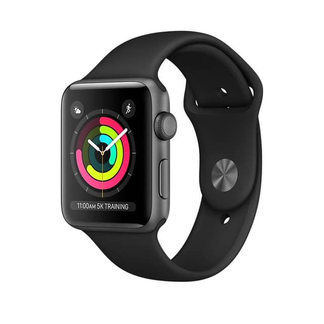 Apple Watch (Series 3) Syyskuu 2017 42 mm - Alumiini Tähtiharmaa - Armband Sport loop Musta