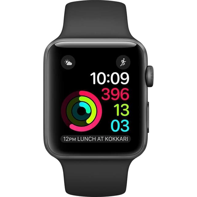 Apple Watch (Series 2) 2016 42 mm - Alumiini Tähtiharmaa - Armband Sport loop Musta