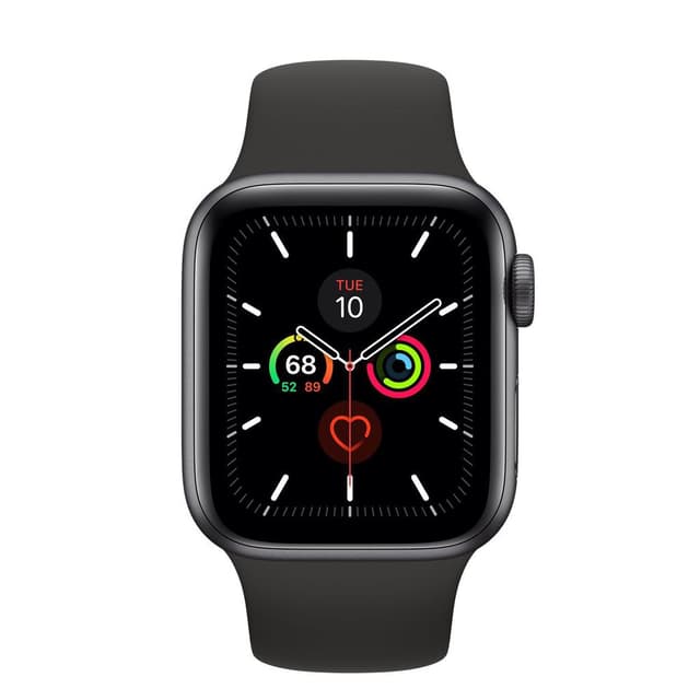 Apple Watch (Series 5) GPS 44 mm - Titaani Avaruusmusta (Space black) - Armband Sport band Musta