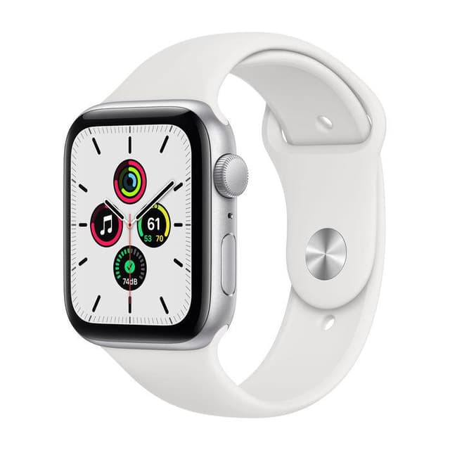 Apple Watch (Series 4) GPS + Cellular 44 mm - Alumiini Hopea - Armband Sport band Wit