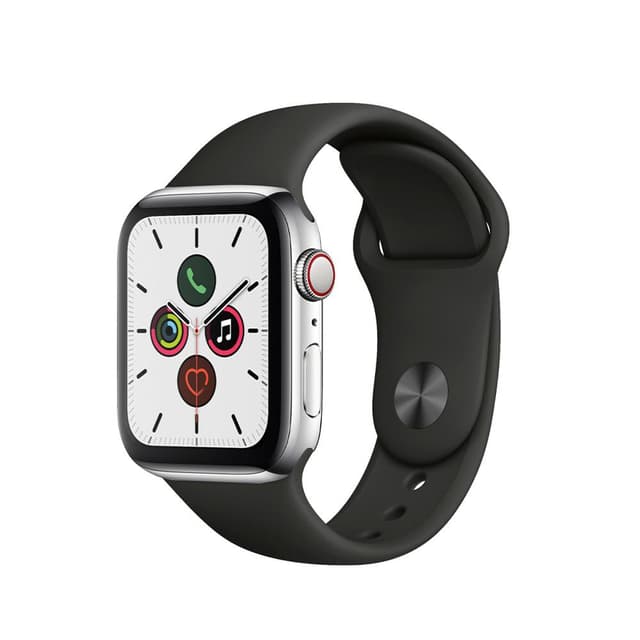 Apple Watch (Series 5) GPS + Cellular 40 mm - Titaani Hopea - Sport band Musta
