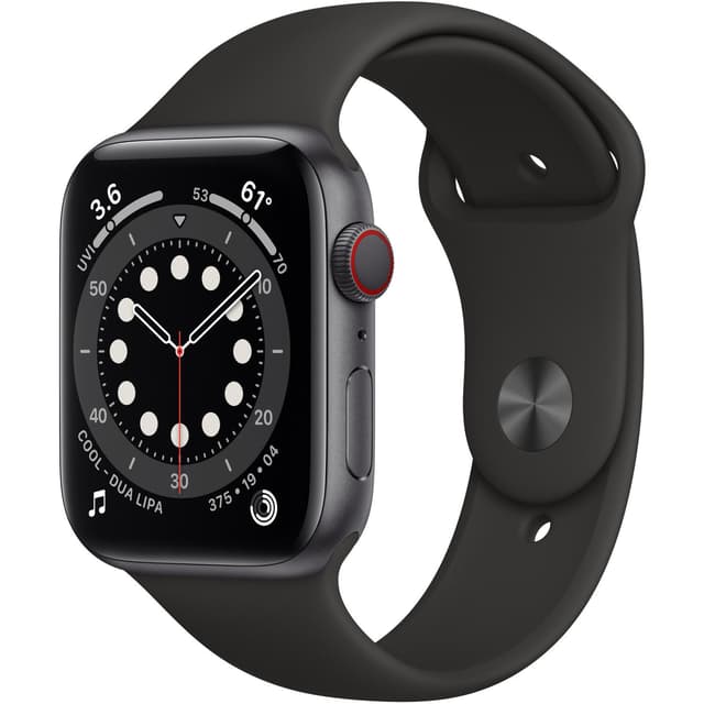 Apple Watch (Series 6) Syyskuu 2020 44 mm - Alumiini Tähtiharmaa - Armband Sport loop Musta